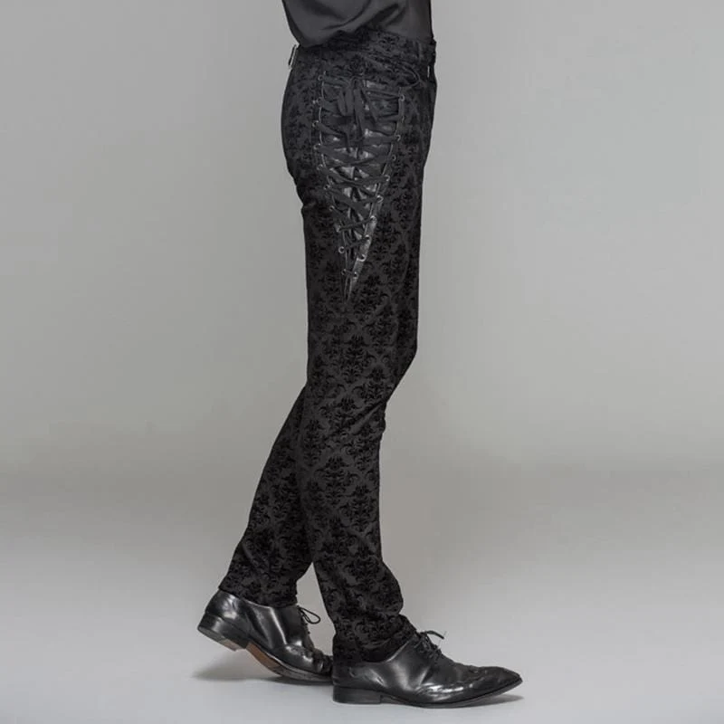 Herren Punk Brocade Hose mit Criss Cross Schnürung