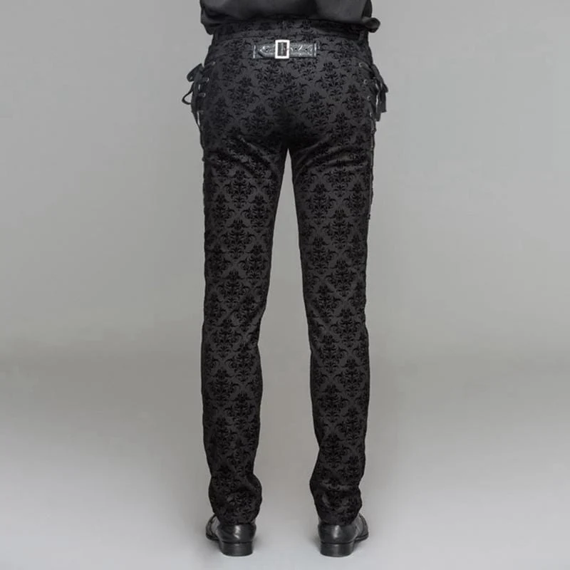 Herren Punk Brocade Hose mit Criss Cross Schnürung