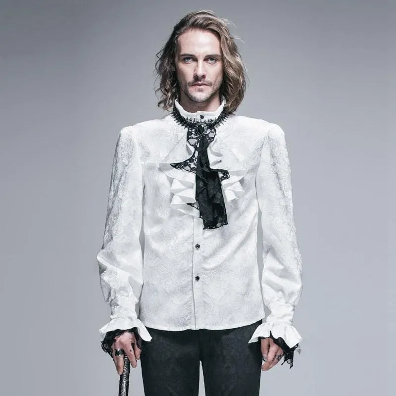 Herren Goth Style Self Design Shirt mit Jabot