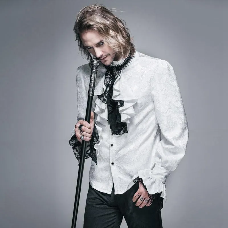Herren Goth Style Self Design Shirt mit Jabot