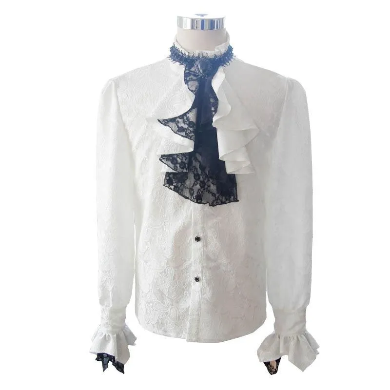 Herren Goth Style Self Design Shirt mit Jabot
