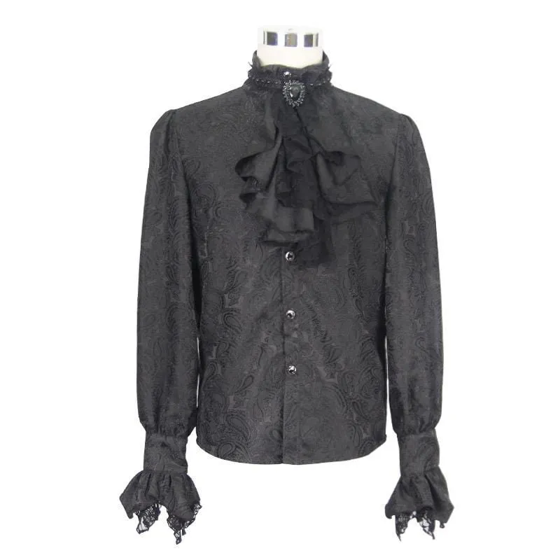 Herren Goth Style Self Design Shirt mit Jabot