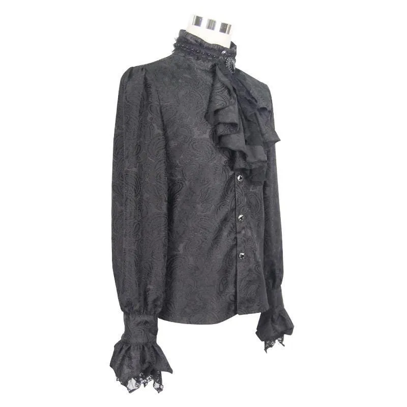 Herren Goth Style Self Design Shirt mit Jabot