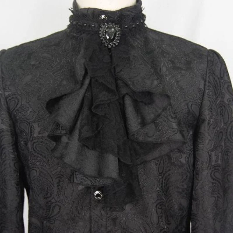 Herren Goth Style Self Design Shirt mit Jabot