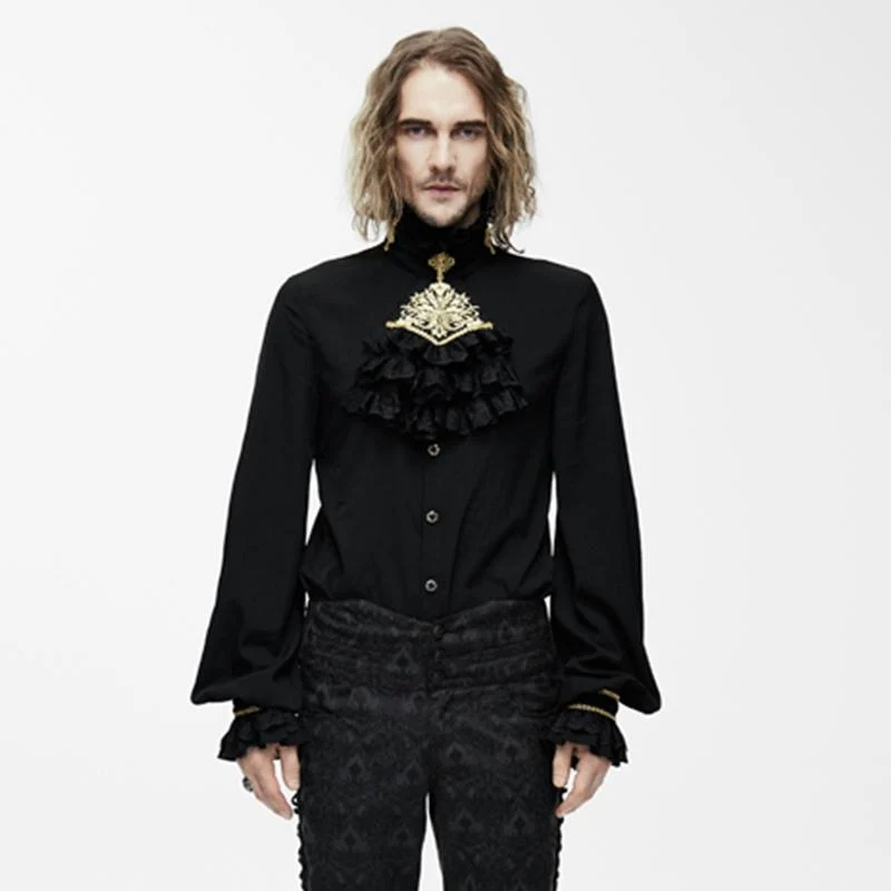 Herren Goth Dress Shirt mit Zier Jabot