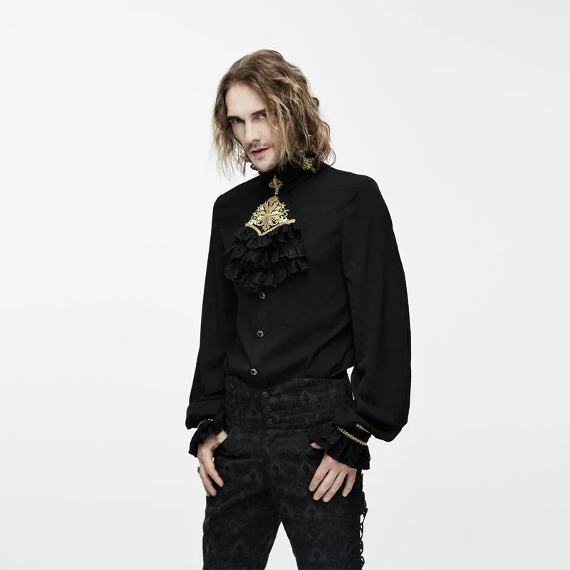 Herren Goth Dress Shirt mit Zier Jabot