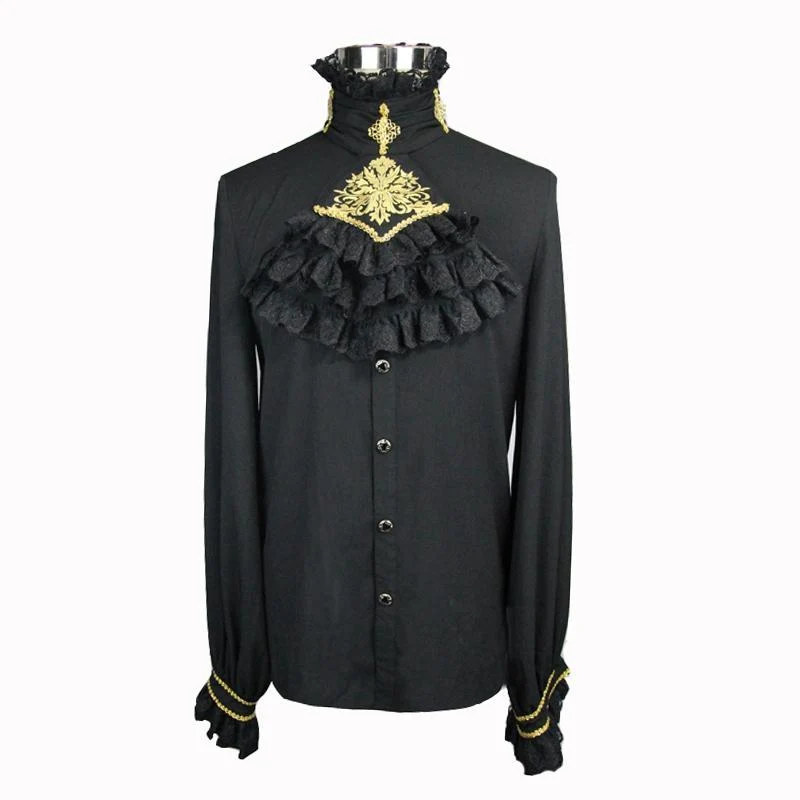 Herren Goth Dress Shirt mit Zier Jabot