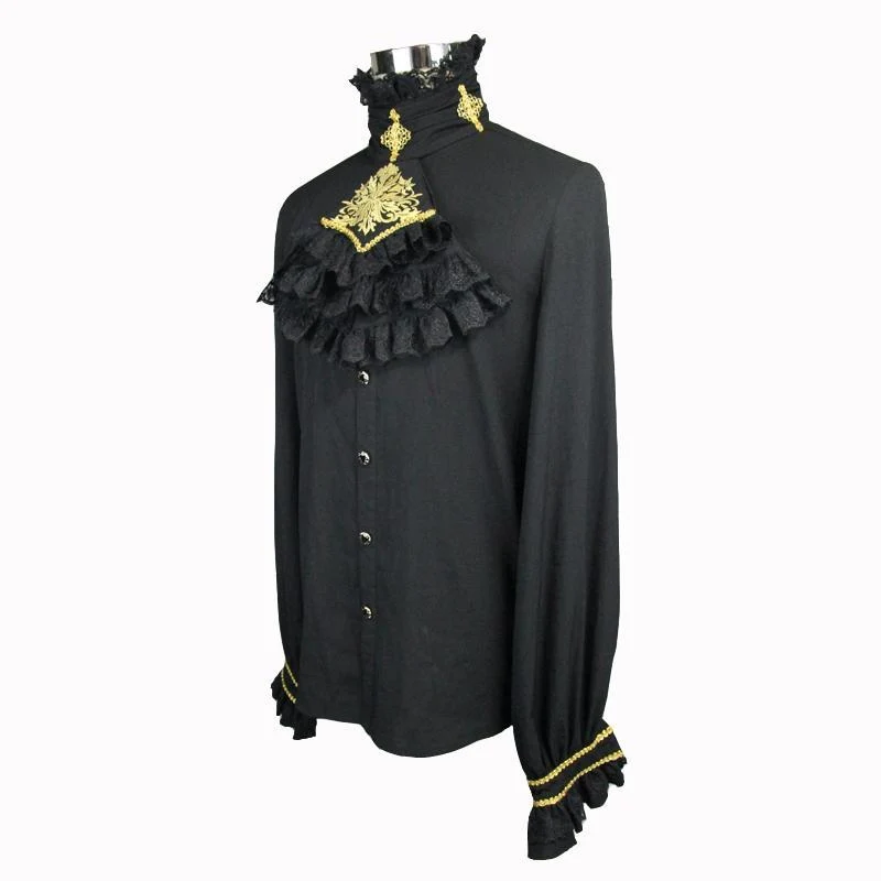 Herren Goth Dress Shirt mit Zier Jabot