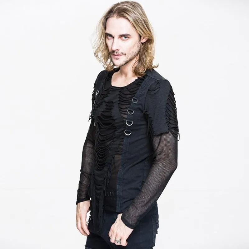 Herren Punk Mesh und Distressed Rip T Shirt