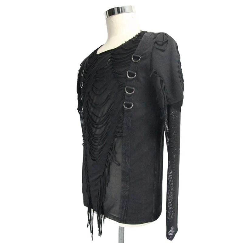 Herren Punk Mesh und Distressed Rip T Shirt