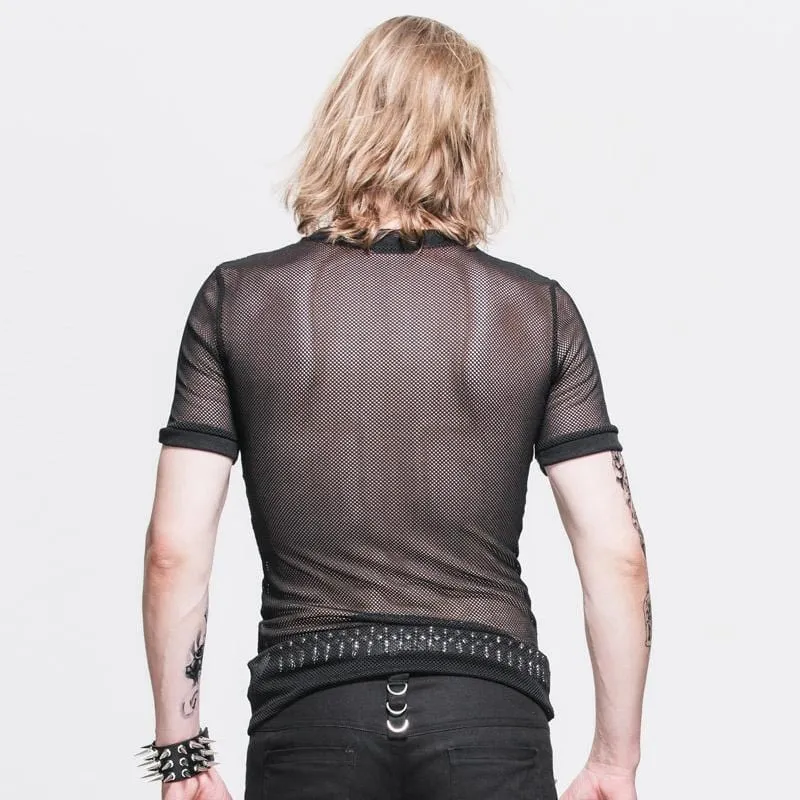 Herren All mesh Kurzarm Punk T-Shirt
