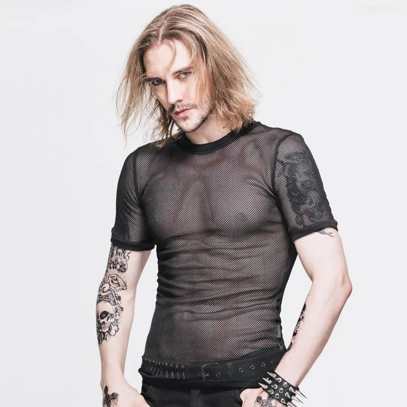 Herren All mesh Kurzarm Punk T-Shirt