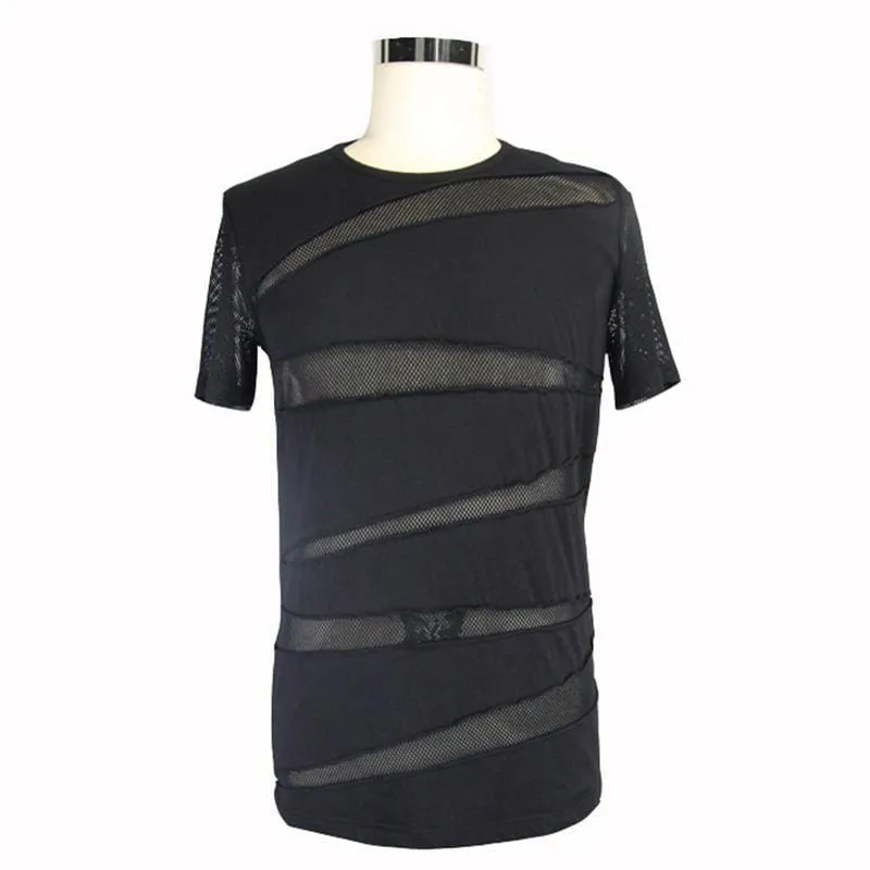 Herren Kurzarm Mesh Band Punk T-Shirt