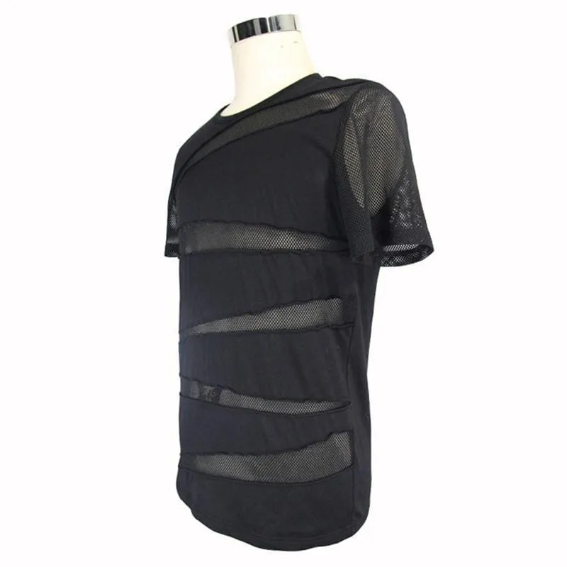 Herren Kurzarm Mesh Band Punk T-Shirt