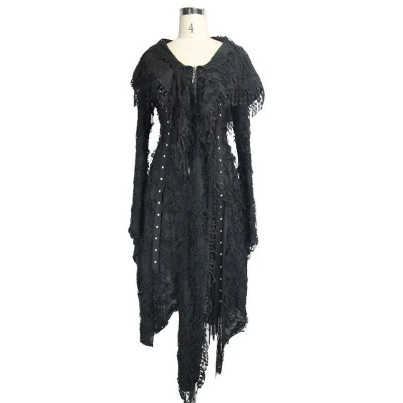 Frauen Spitze und Trimmen Goth Style Mid Length Hooded Dress