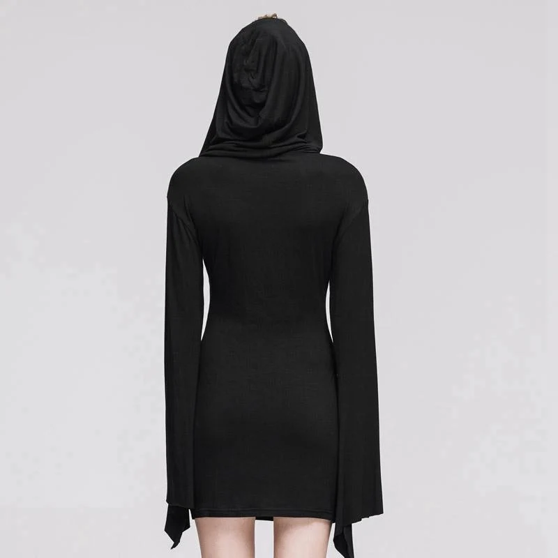 Damen Short Goth Kleid Mit Trompetenärmel