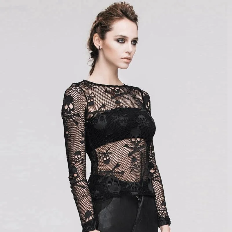 Damen Skull Net Kurzes Goth Top