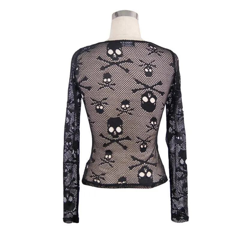 Damen Skull Net Kurzes Goth Top
