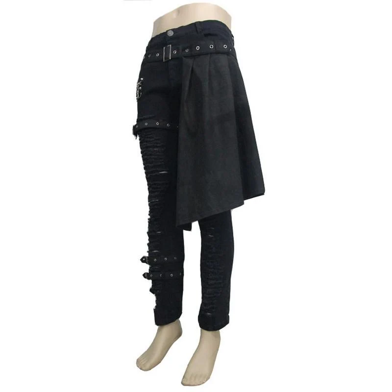 Herren Punk Distressed Jeans mit Schößchen