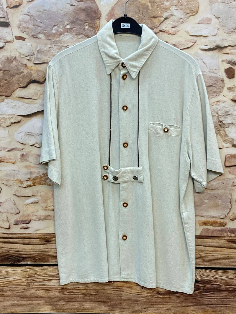 Vintage Trachtenhemd Creme Gr. 39 Herren