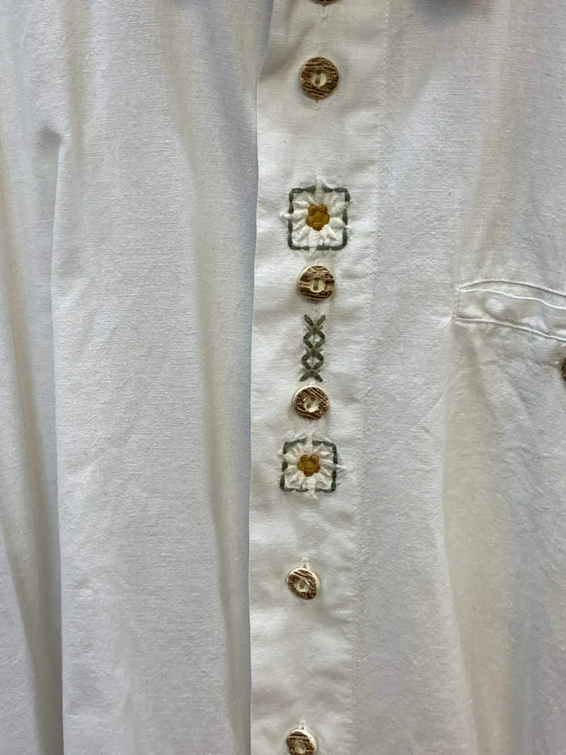 Vintage Trachtenhemd Herren Gr. 45 Weiß Zugspitz Trachten