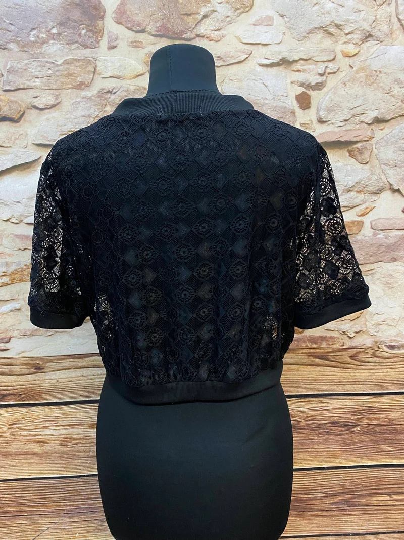 Vintage Spitzen Bolero schwarz Gr. XL kurze Jacke elegant Abendgarderobe