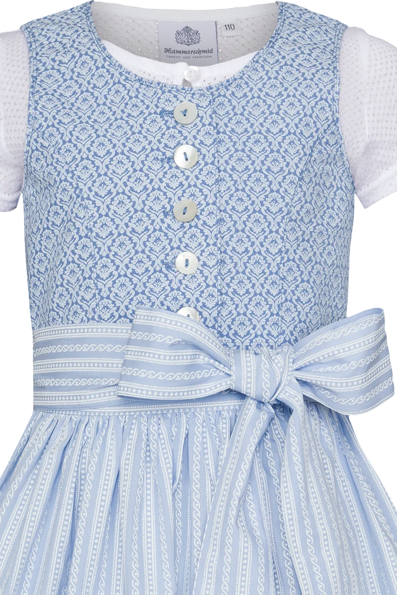 Kinder Baumwolldirndl gemustert mit Bluse - hellblau