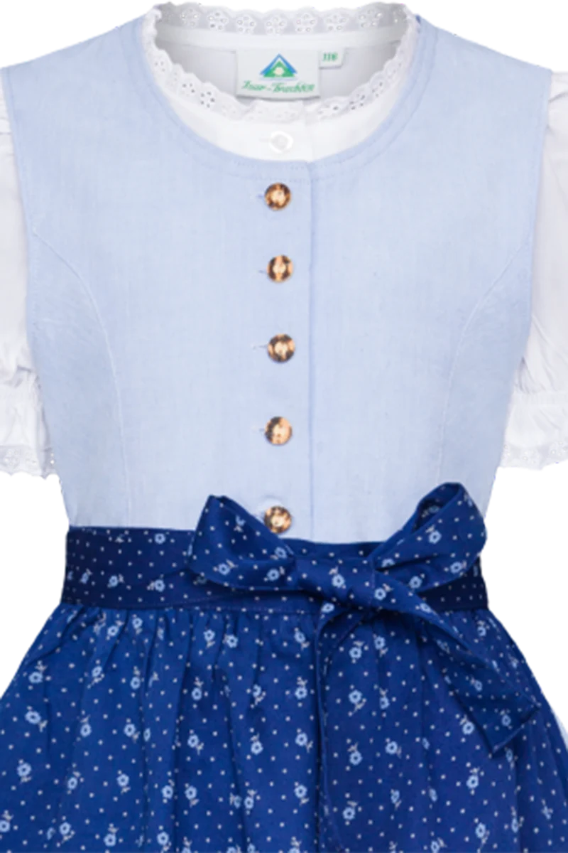 Kinder-Baumwolldirndl uni mit Puffärmelbluse - blau