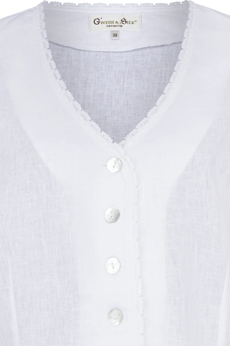 Damen Leinen-Baumwoll-Bluse mit Puffärmel - weiß