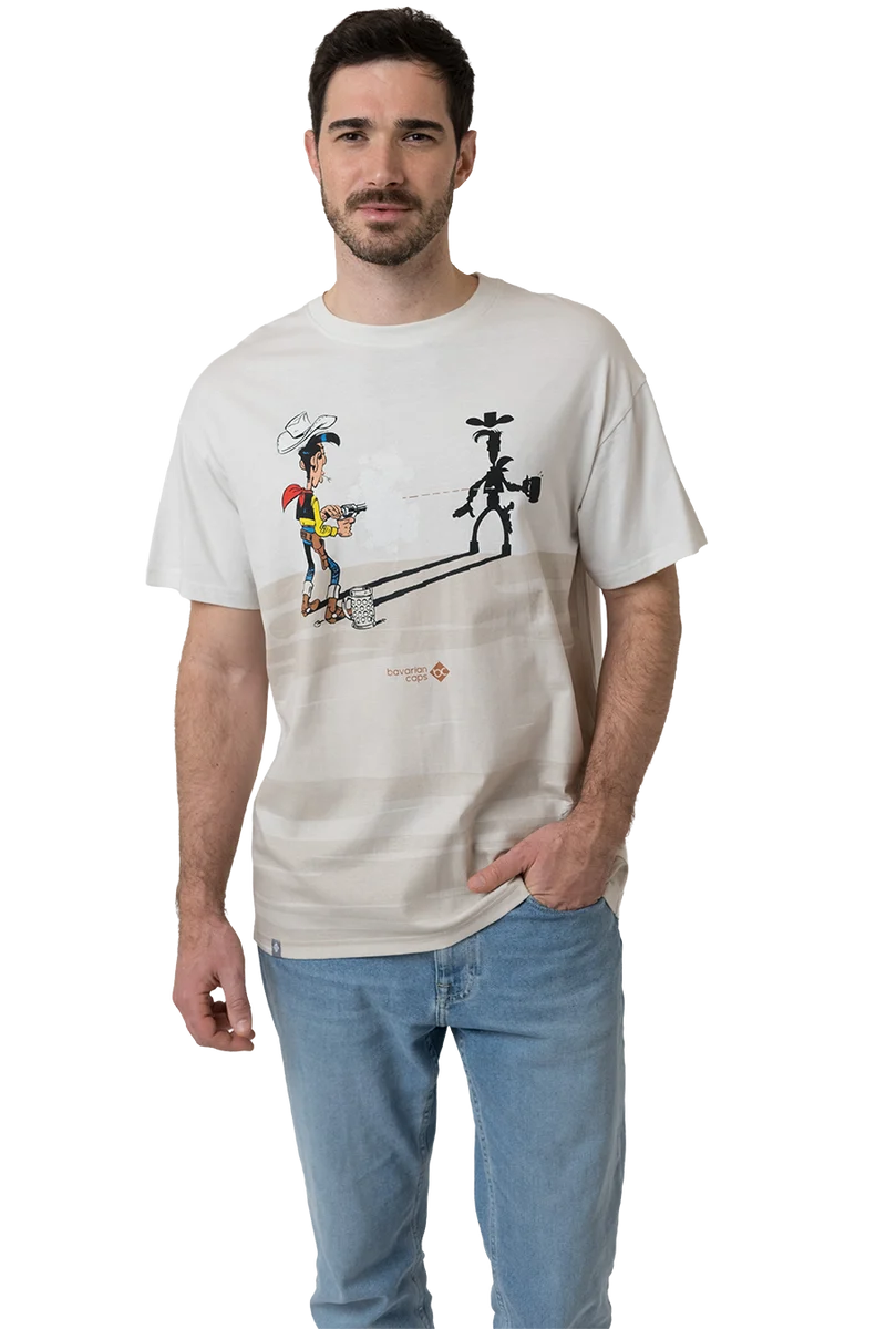 Herren T-Shirt mit humorvollem Lucky Luke-Druck - beige