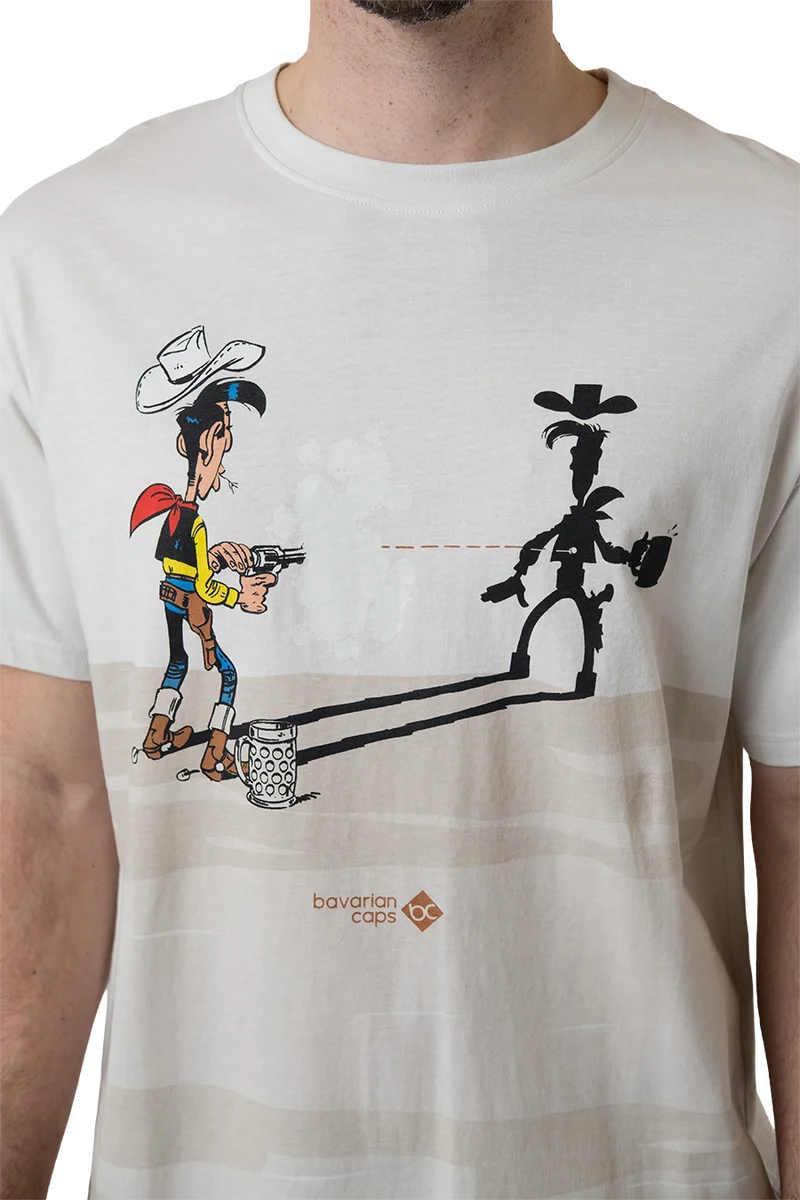 Herren T-Shirt mit humorvollem Lucky Luke-Druck - beige