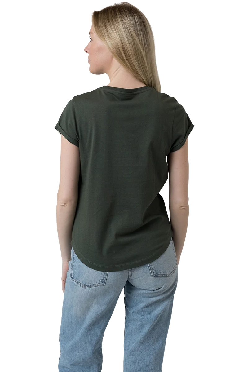 Damen T-Shirt mit floralem Brezenmotiv - tannengrün