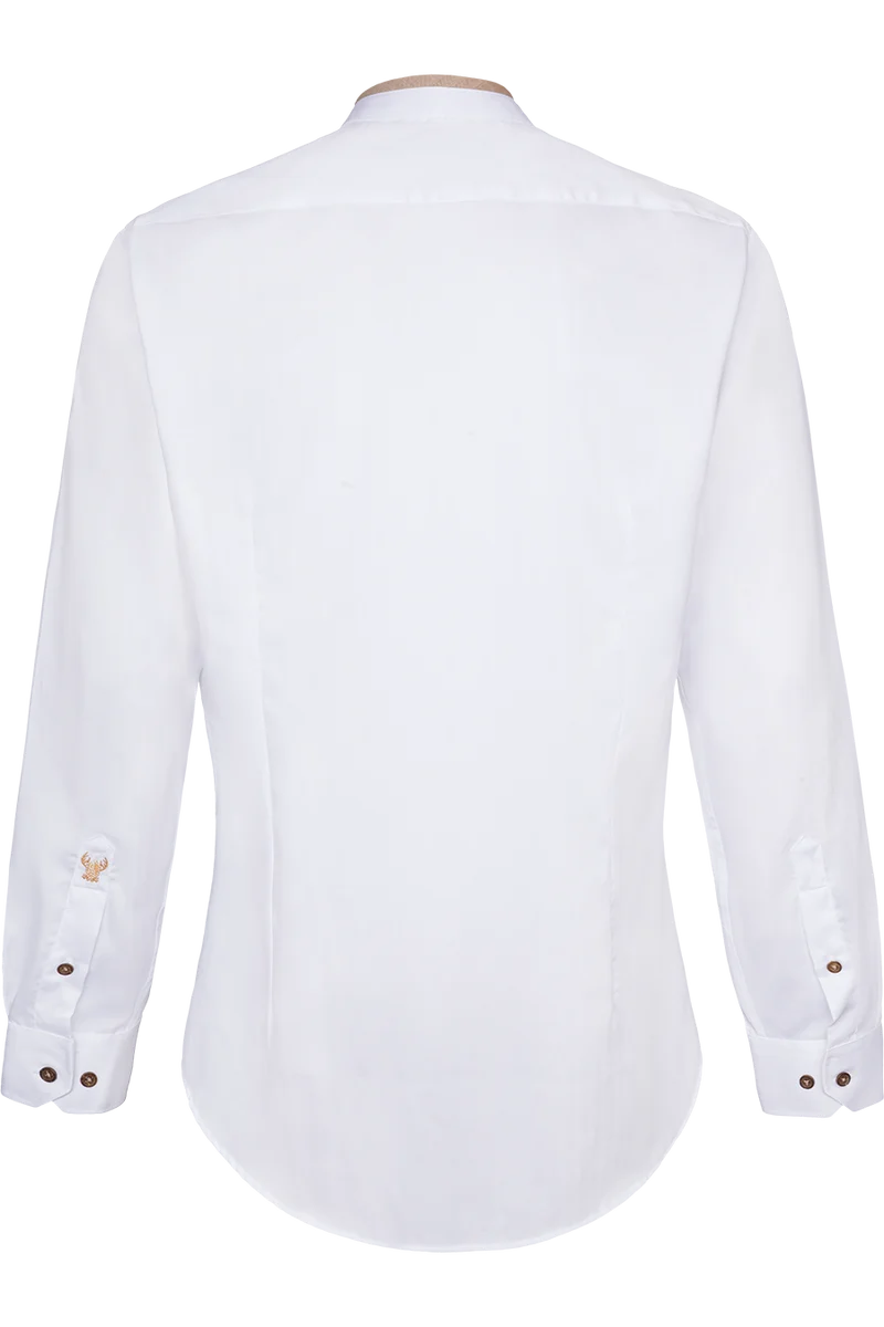 Herren Trachtenhemd mit kontrastfarbigem Stehkragen - weiß/beige