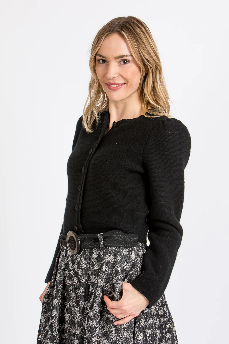 Puffarm Strickjacke mit gehäkelter Borte Owingen schwarz