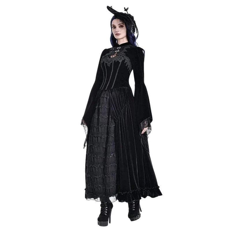 Gothic-Umhang aus Samt für Damen mit Spitzenapplikationen, ausgestellten Ärmeln.