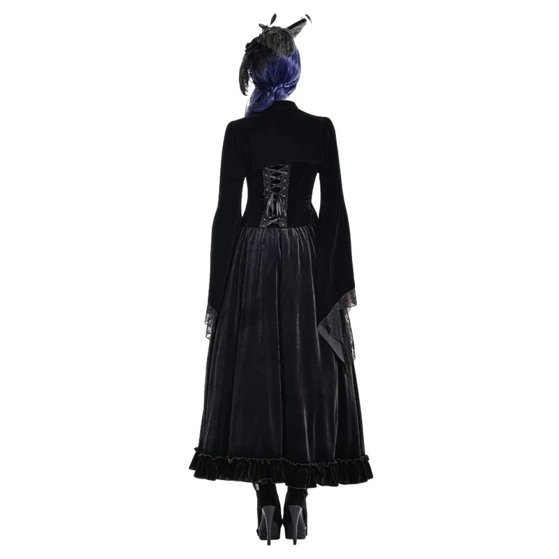Gothic-Umhang aus Samt für Damen mit Spitzenapplikationen, ausgestellten Ärmeln.