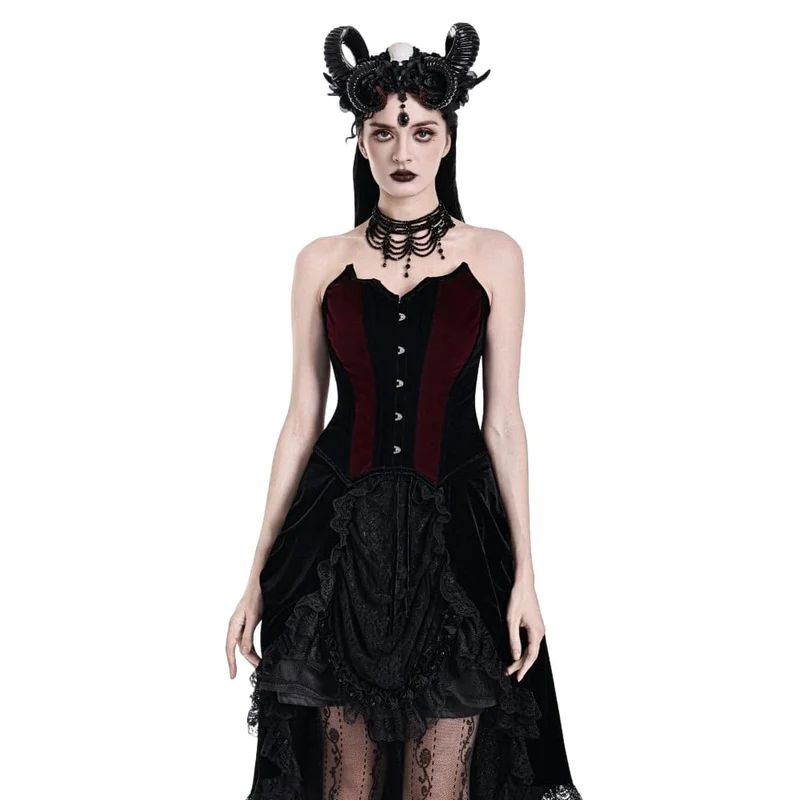 Gothic-Samtkorsett für Damen, farblich abgesetzt, Fledermausflügel-Design, Überbrustkorsett