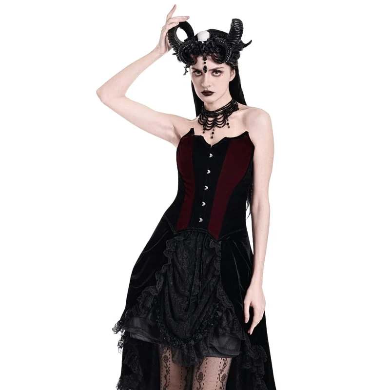 Gothic-Samtkorsett für Damen, farblich abgesetzt, Fledermausflügel-Design, Überbrustkorsett