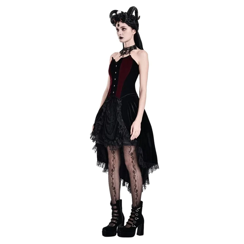 Gothic-Samtkorsett für Damen, farblich abgesetzt, Fledermausflügel-Design, Überbrustkorsett