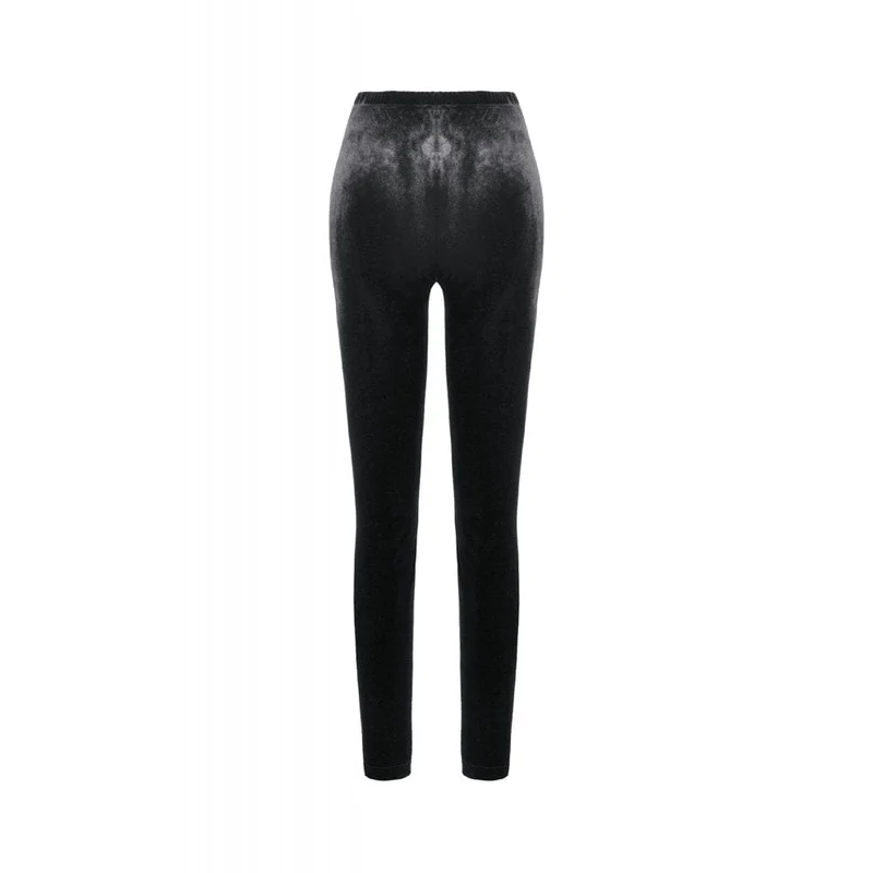 Gothic Leggings für Damen aus Samt mit floralem Mesh-Patchwork-Einsatz und Netzmuster