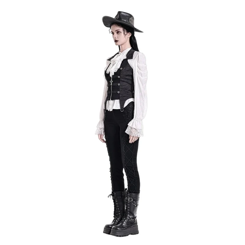 Gothic-Weste für Damen mit Neckholder, Reverskragen und Reißverschluss aus Jacquard-Stoff