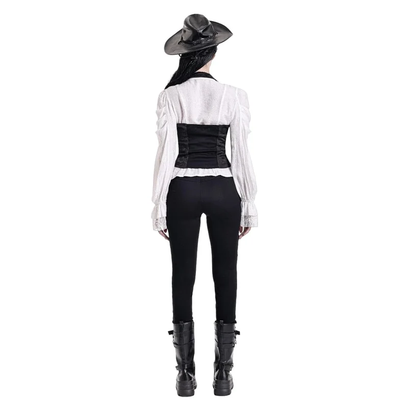 Gothic-Weste für Damen mit Neckholder, Reverskragen und Reißverschluss aus Jacquard-Stoff