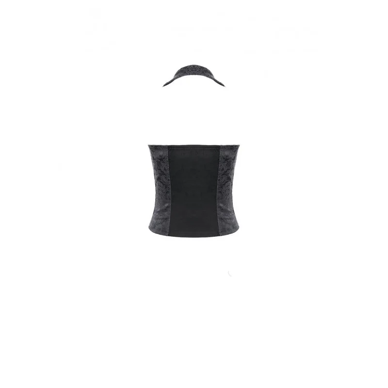 Gothic-Weste für Damen mit Neckholder, Reverskragen und Reißverschluss aus Jacquard-Stoff