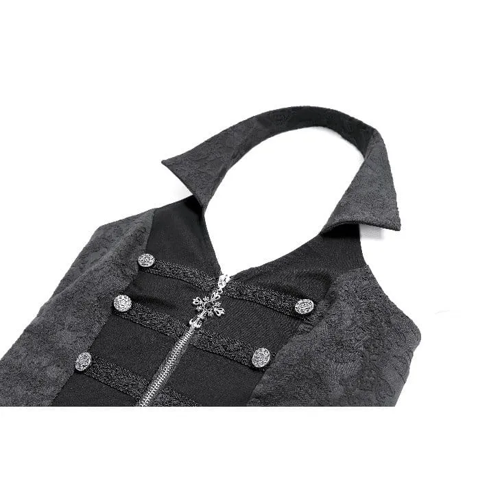 Gothic-Weste für Damen mit Neckholder, Reverskragen und Reißverschluss aus Jacquard-Stoff