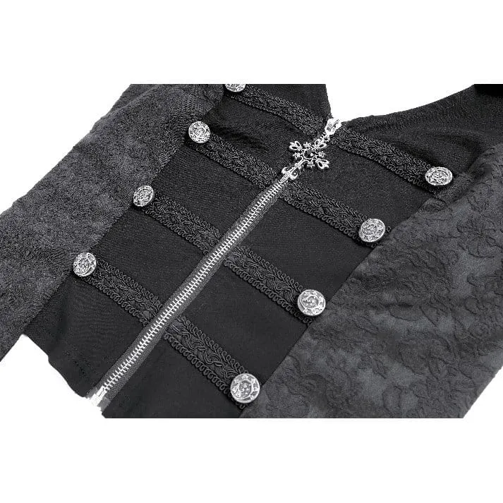 Gothic-Weste für Damen mit Neckholder, Reverskragen und Reißverschluss aus Jacquard-Stoff