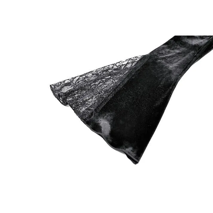 Gothic-Damen-Samttop mit Spitzenapplikationen, Stehkragen und ausgestellten Ärmeln