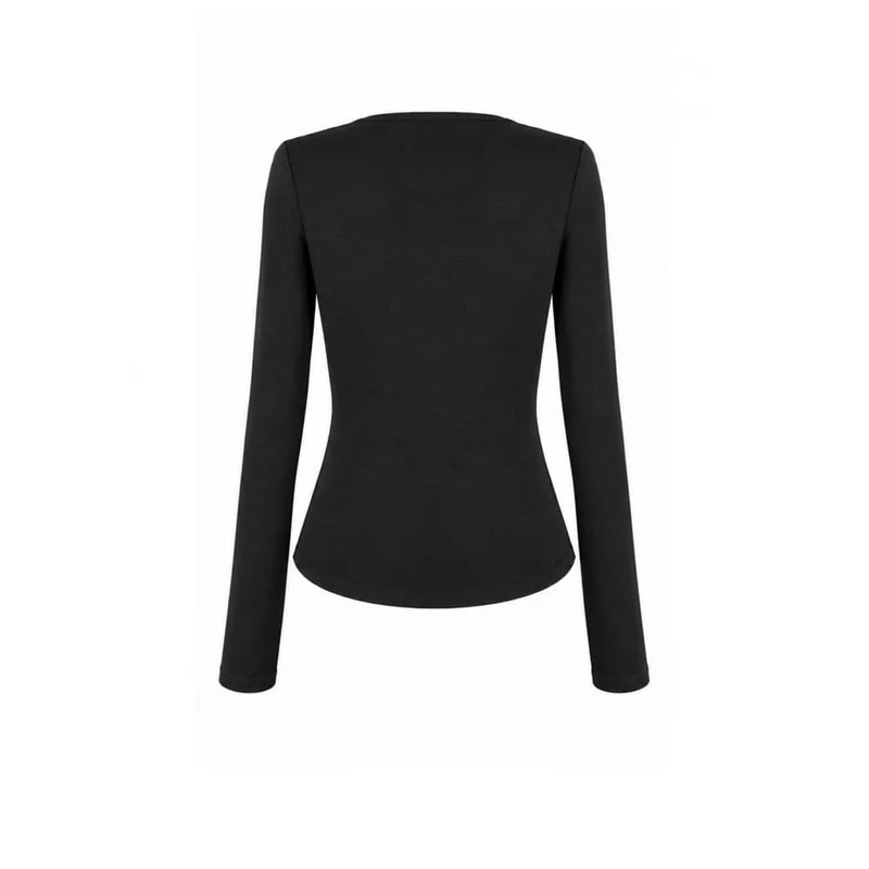 Cyberpunk-Damen-Top mit Nietenbesatz, Mesh-Patchwork, eckigem Kragen und langen Ärmeln