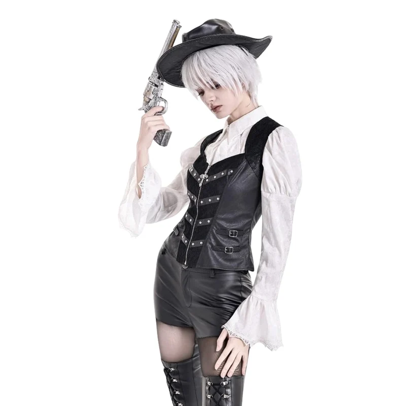 Gothic-Weste für Damen mit Nieten, Schnallen und Reißverschluss