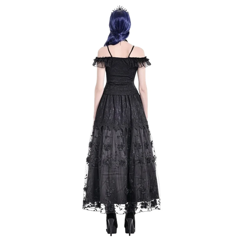 Gothic-Spitzentop für Damen mit Schnürung, Rüschen und schulterfreiem Ausschnitt