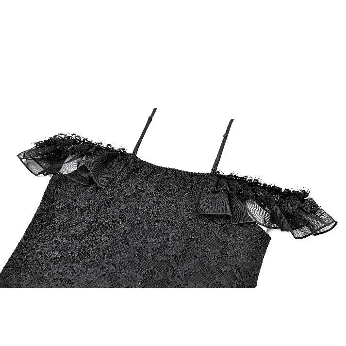 Gothic-Spitzentop für Damen mit Schnürung, Rüschen und schulterfreiem Ausschnitt